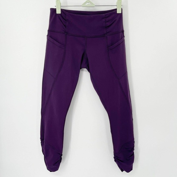 Lululemon Practice Daily‎ Crop Leggings Sz 4 Purple Ruched Stretch Pockets Yoga - Picture 1 of 11